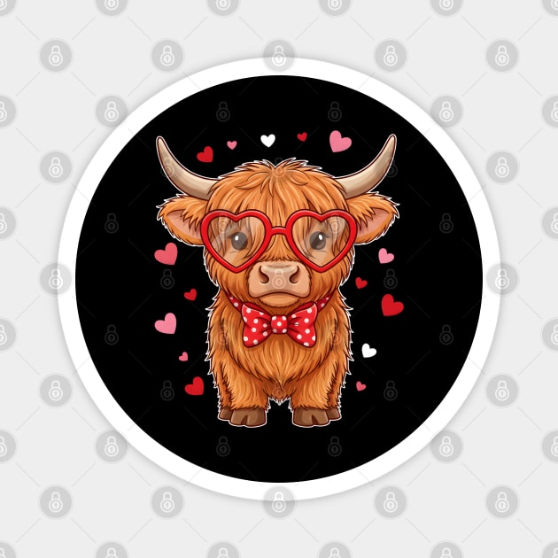 Valentine's Day Highland Cow with Heart Glasses and Bowtie Magnet by Creatifly Graphic Tees